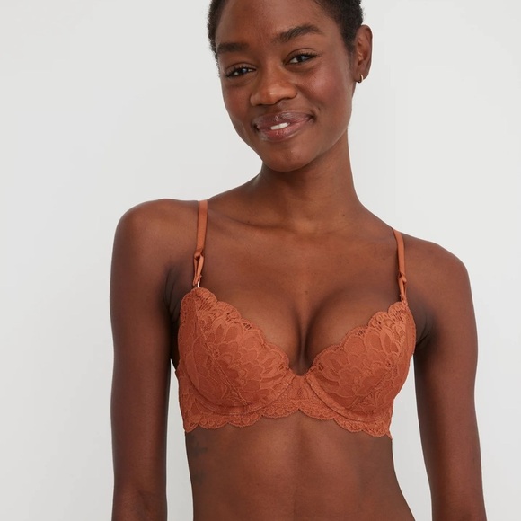 New Aerie Real Power Plunge Push Up New Blooms Lace Bra Cream size 38DD - Picture 5 of 10